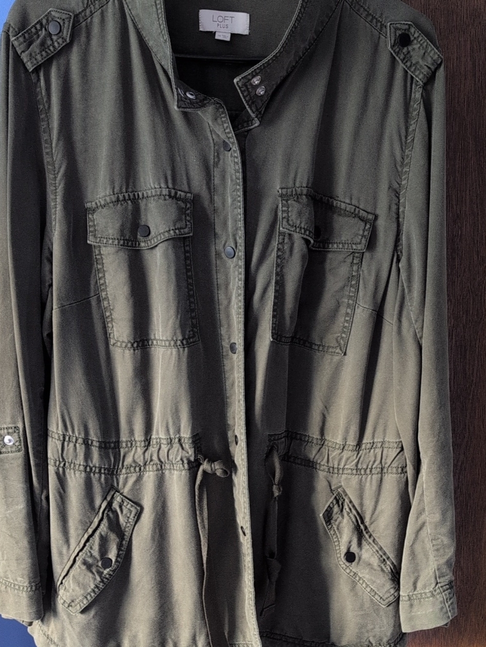 LOFT Olive Utility Jacket with Drawstring Waist and Epaulets